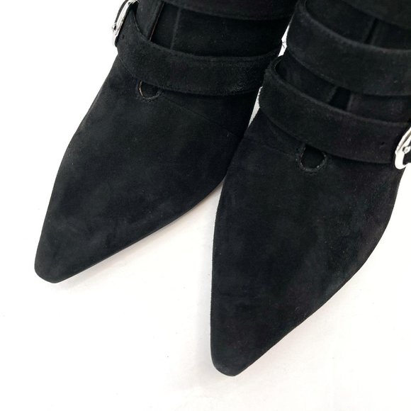 Linea Paolo Ivy Black Suede Pointy Toe Buckle Stiletto High Heel Bootie Size 9 - Picture 2 of 12